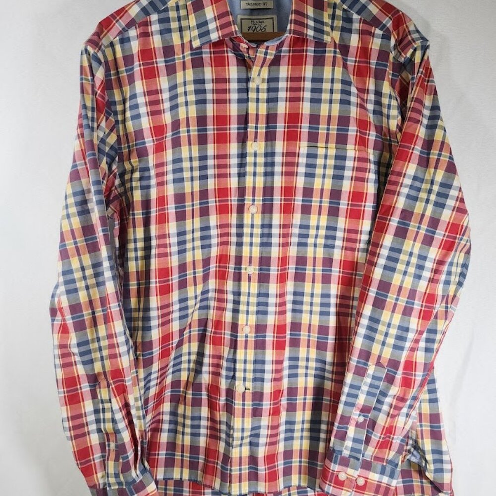 Jos. A. Bank 1905 Men's Long Sleeve Plaid Shirt Tailored Fits Size Large